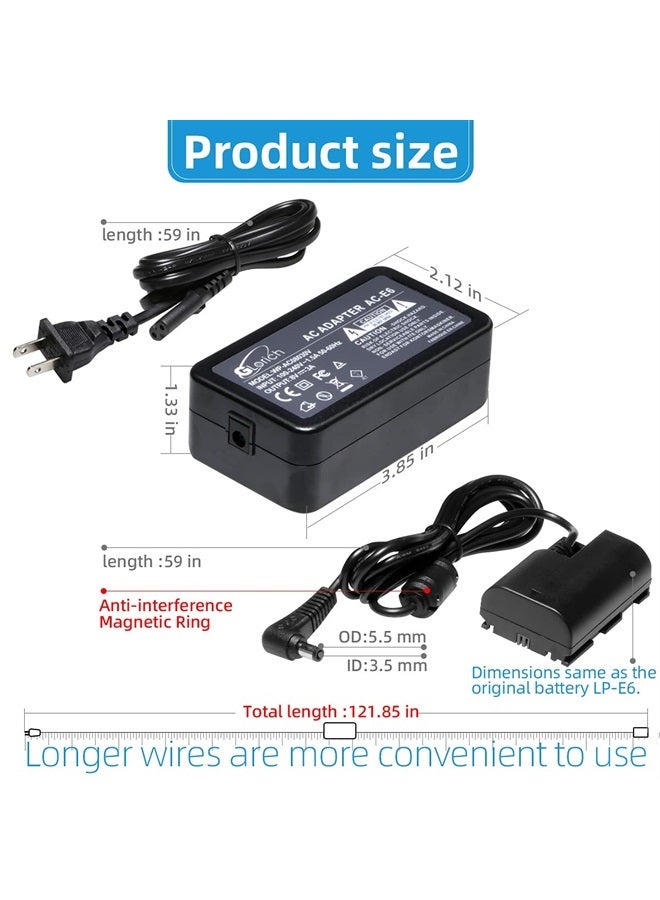 Glorich ACK-E6 AC Power Adapter DR-E6 DC Coupler LP-E6 LP-E6N Dummy Battery Power Supply Kit for Cameras Canon EOS R6 R5 R 90D 80D 7D Mark Ⅱ 7D 70D 6D 60D 5D Mark Ⅳ 5DS, with Fully-Decoded Smart Chip