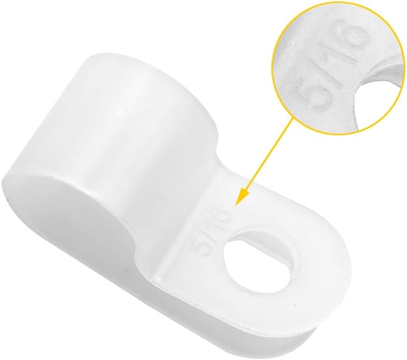 Alamic Cable Clamp R-Type Cable Clip Wire Clamp 5/16" Nylon Screw Mounting Cord Fastener Clips with Screws for Wire Management - White - 50 Pcs - Image 2