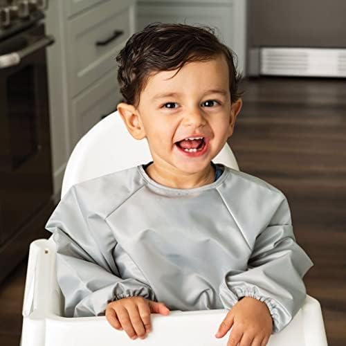 Tiny Twinkle Tiny Twinkle Mess Proof Baby Bib, 2 Pack Long Sleeve Bib Outfit, Waterproof Bibs for Toddlers, Machine Washable, Tug Proof (Grey Indigo, Large 2-4 Years)  - Image 2