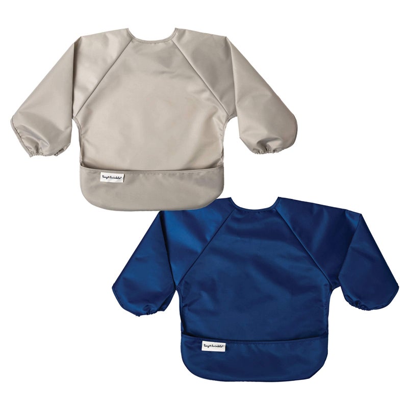 Tiny Twinkle Tiny Twinkle Mess Proof Baby Bib, 2 Pack Long Sleeve Bib Outfit, Waterproof Bibs for Toddlers, Machine Washable, Tug Proof (Grey Indigo, Large 2-4 Years)  - Image 1