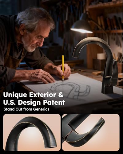 WOWOW Single Handle Bathroom Faucet 1 Hole High Arc Bathroom Basin Oiled Rubbed Bronze with Pop Up Drain Solid Brass Commercial Bathroom Sink Faucet Basin Vanity Bar Faucet Patented Product - Image 3