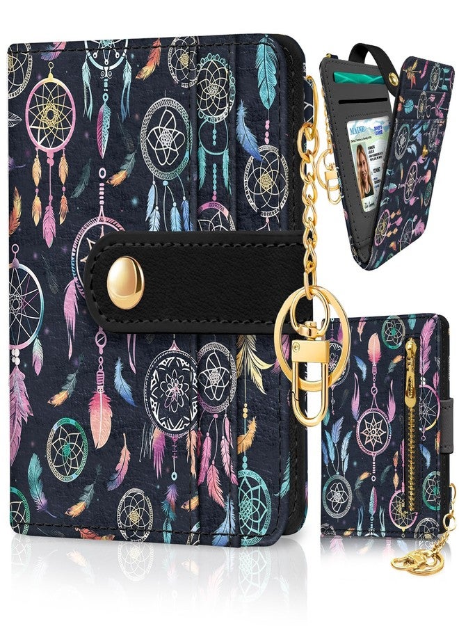 Jogjam Rfid Women Wallet, Small Slim Thin Credit Card Wallet, PU Leather Bifold Cash Zipper Coin Pocket ID Window, for Female Ladies Teen Girls Girly Gifts, Colorful Dream Catchers, Modern - Image 1