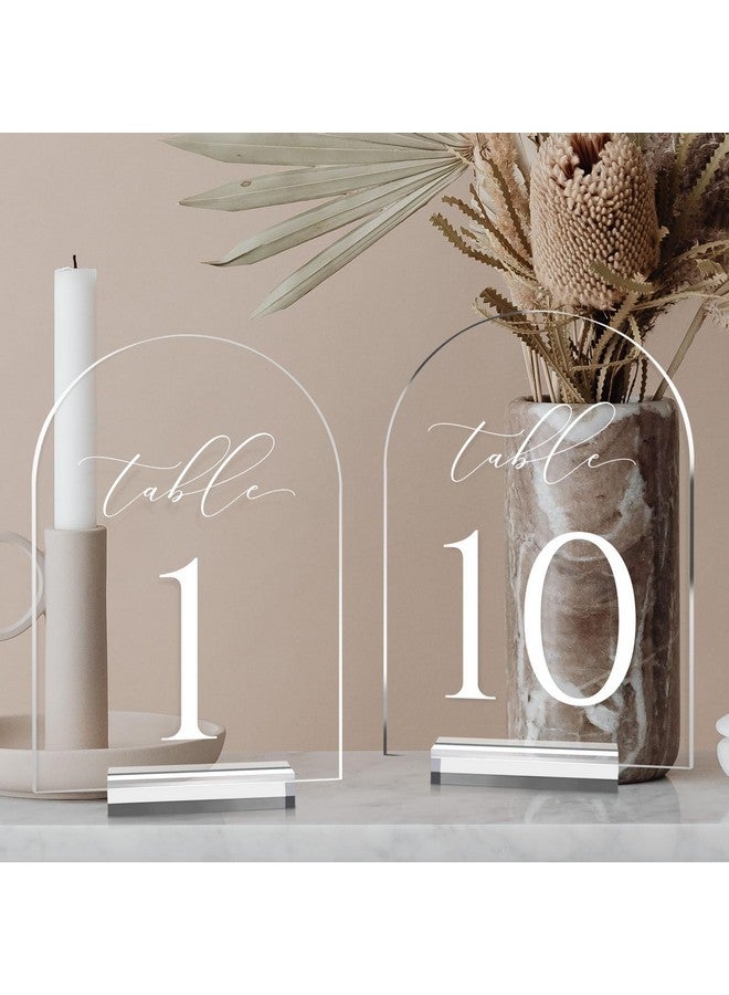 JINMURY Clear Arch Table Numbers for Wedding, 5x7 Inch Arched Acrylic Table Numbers 1-10 with Acrylic Stands, Clear Acrylic Arch Tabletop Sign with Holder for Centerpiece, Reception, Party, Event - Image 1