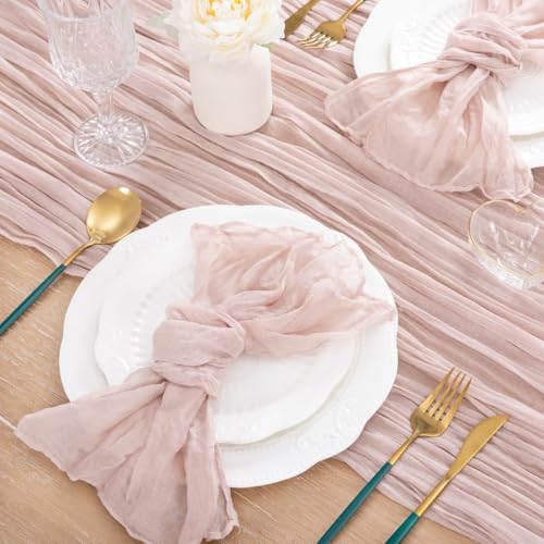 MLMC Pink Table Runner Boho Cheesecloth Table Runner 10ft Rustic Dusty Pink Gauze Cheese Cloth Centerpiece Decor 35x120 Inches for Wedding Bridal Baby Shower Birthday Party Decor - Image 5