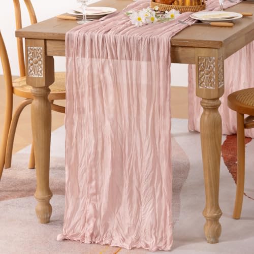 MLMC Pink Table Runner Boho Cheesecloth Table Runner 10ft Rustic Dusty Pink Gauze Cheese Cloth Centerpiece Decor 35x120 Inches for Wedding Bridal Baby Shower Birthday Party Decor - Image 4