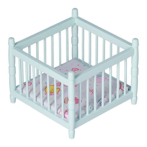 Fippkargo 112 Scale Wooden Doll House Baby Bed DIY Miniature Doll House Mini Furniture Accessories with Mattress Square Bed Blue Childrens Day Gift - Image 1