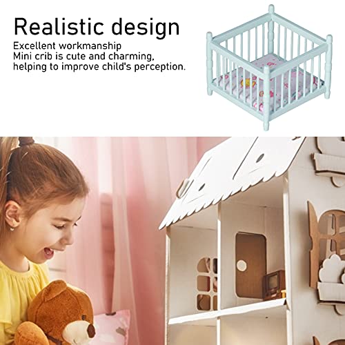 Fippkargo 112 Scale Wooden Doll House Baby Bed DIY Miniature Doll House Mini Furniture Accessories with Mattress Square Bed Blue Childrens Day Gift - Image 5