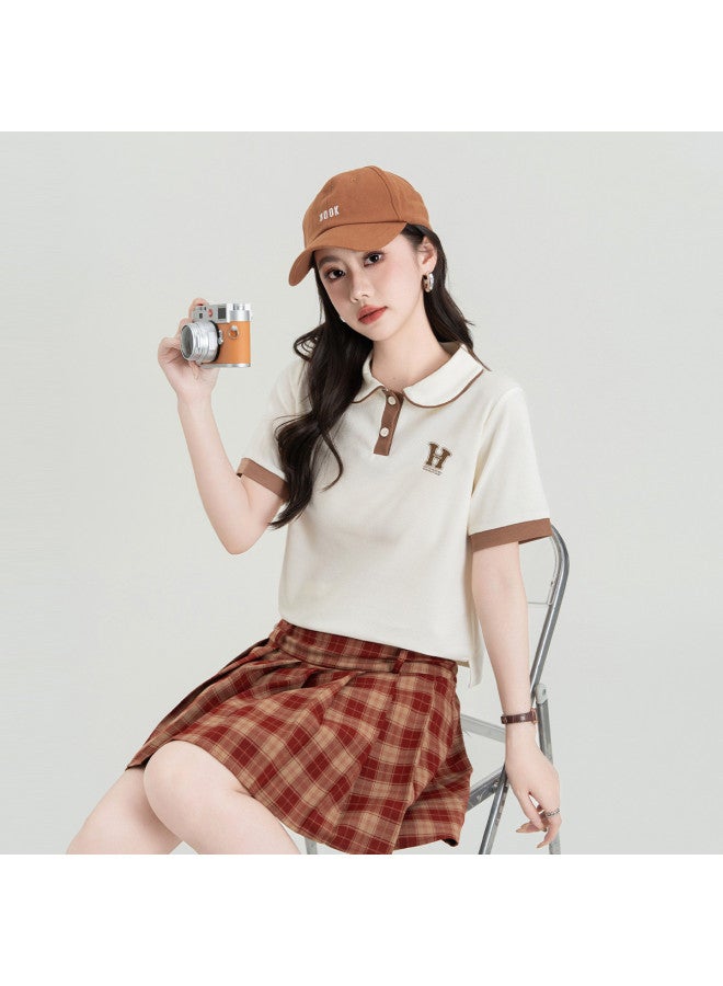 Hstyle تي شيرت بولو نسائي بأكمام قصيرة تصميم صيفي بأسلوب بريبي بنطلون كارجو تصميم دفعة صغيرة مستوحى من الكورية مظهر شبابي - Image 2