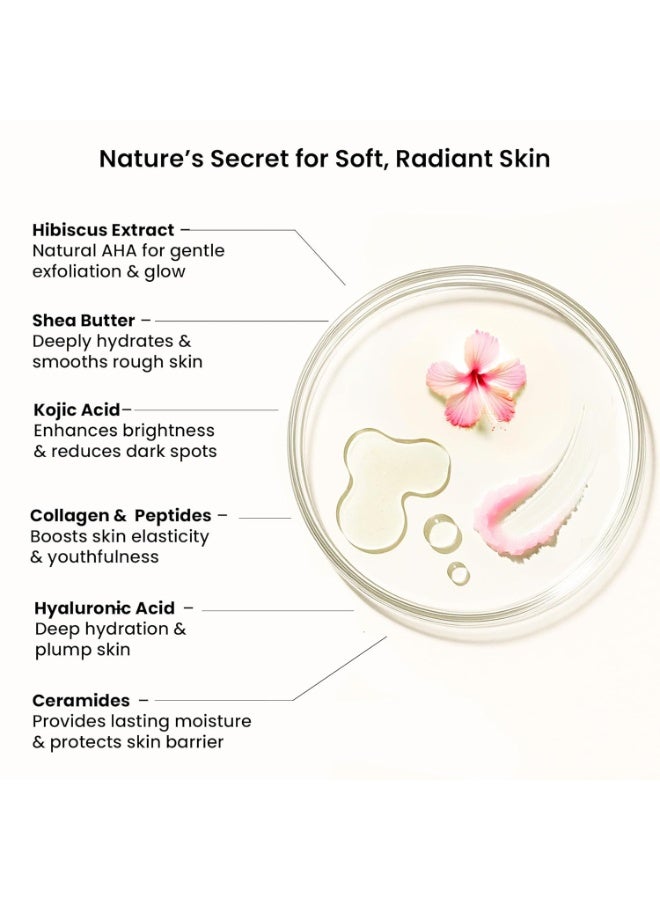 WILD OAK WildOak Pink Hibiscus Sugar Body Scrub | 300g | Kojic Acid, Hyaluronic Acid, Ceramides, Collagen & Peptides | De-Tan & Brightens Dark Areas | Smooths Strawberry Legs & Arms | Hydrates & Exfoliates - Image 4