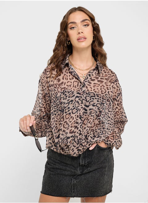 Leopard Print Shirt With Knotted Hem