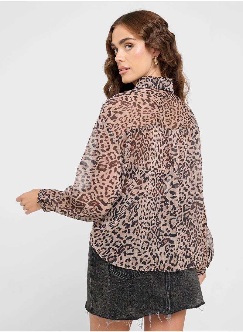Leopard Print Shirt With Knotted Hem