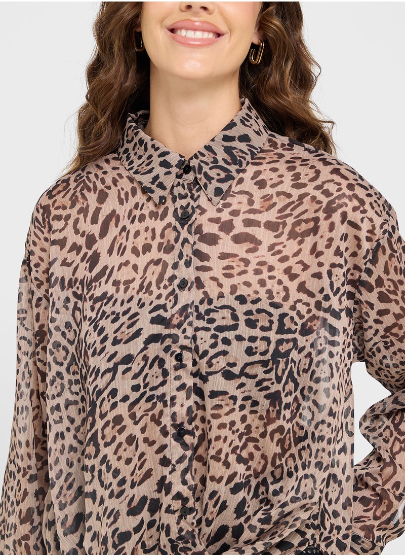 Leopard Print Shirt With Knotted Hem