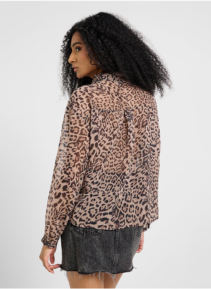 Ginger - Leopard Print Shirt With Knotted Hem - Image 1