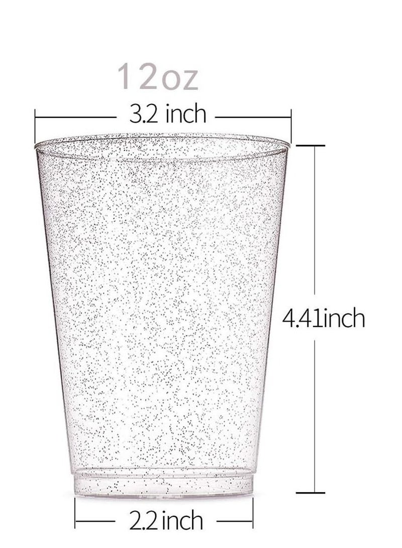 Excefore Plastic Cups, 25 Count 10 oz Silver Glitter Clear Plastic Cups Tumblers, Hard Plastic Disposable Cups For Wedding Glasses Plastic Party Cups, Clear Plastic Cups Tumblers, Wedding, Party Cups - Image 3