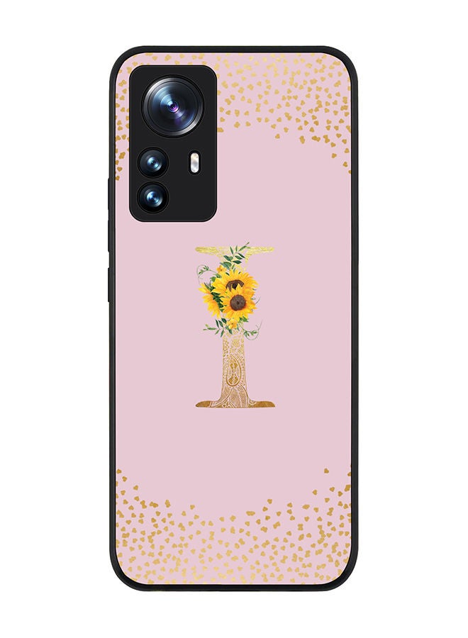 Stylizedd Rugged Black edge case for Xiaomi 12 / Xiaomi 12X Slim fit Soft Case Flexible Rubber Edges Anti Drop TPU Gel Thin Cover - Custom Monogram Initial Letter Floral Pattern Alphabet - I (Pink ) - Image 1