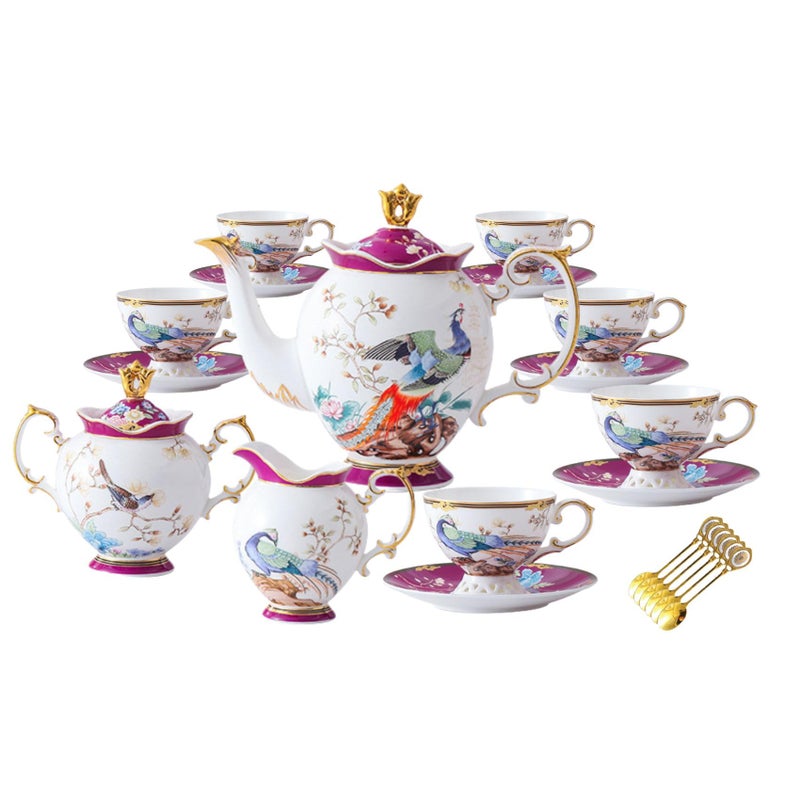 ACMLIFE Fine Bone China Tea Set for Adults with Teapot Porcelain Tea Sets 21Piece Vintage Floral English Tea Set for 6 China Tea Sets 24K Gold Bone China Tea Pot and Cups Set Gifts for Women