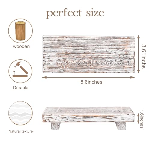 zoocatia Small Wood Tray Pedestal Stand Farmhouse Bathroom Decor Decorative Wooden Riser Kitchen Soap Dish Holder for Vanity, Counter, Sink, Retro White - Image 3