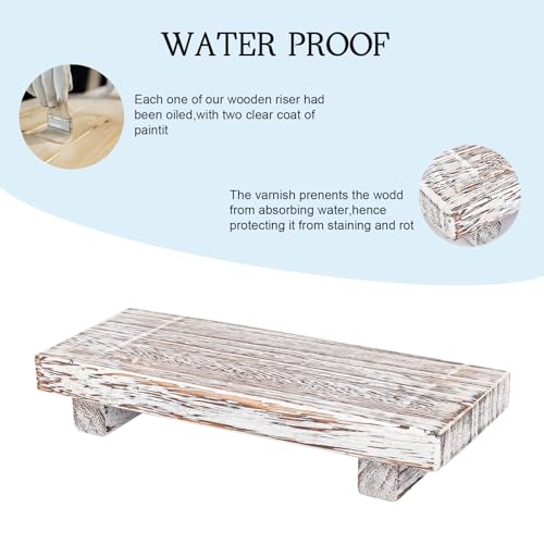 zoocatia Small Wood Tray Pedestal Stand Farmhouse Bathroom Decor Decorative Wooden Riser Kitchen Soap Dish Holder for Vanity, Counter, Sink, Retro White - Image 2