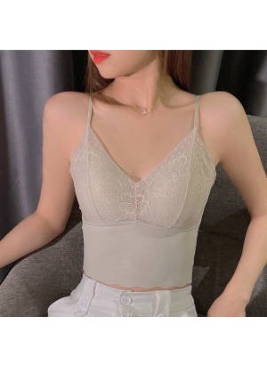 Summer Ice Silk U-back Seamless Fixed Cup Bras Womens Anti-exposure Outer Wear Lacetankvest Viscose Material Tube Tops Fairy White