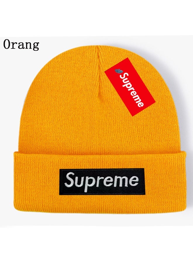 SUPREME Trendy Yellow Knit Beanie with Dual Supreme Logo Details – Stylish Winter Headwear 568Size