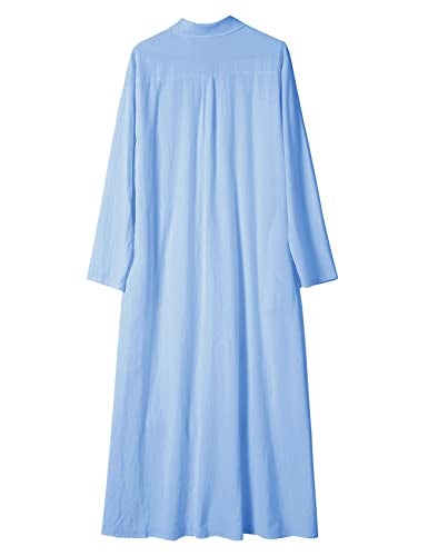 Ladyful Women's Button Down Cotton Linen Shirt Dress Long Sleeve Maxi Shirtdress Beach Summer Dress Pockets Light Blue - Image 5