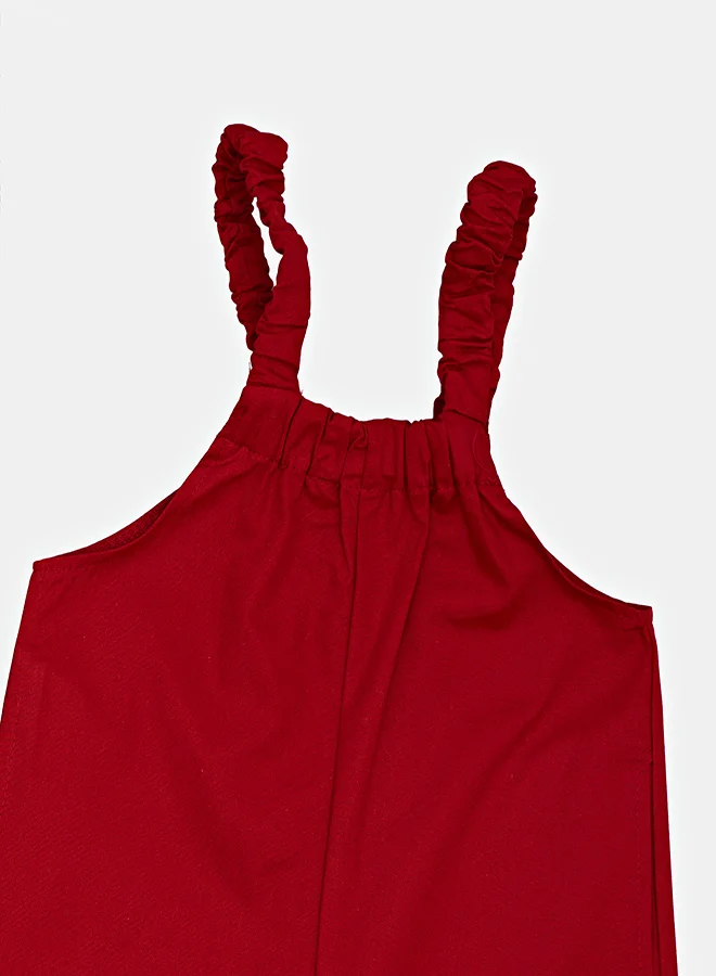 babyqlo Floral Pink Top With Red Dungaree Set