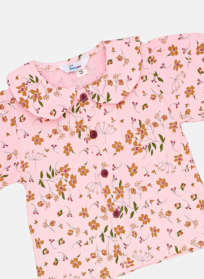 babyqlo Floral Pink Top With Red Dungaree Set - Image 5