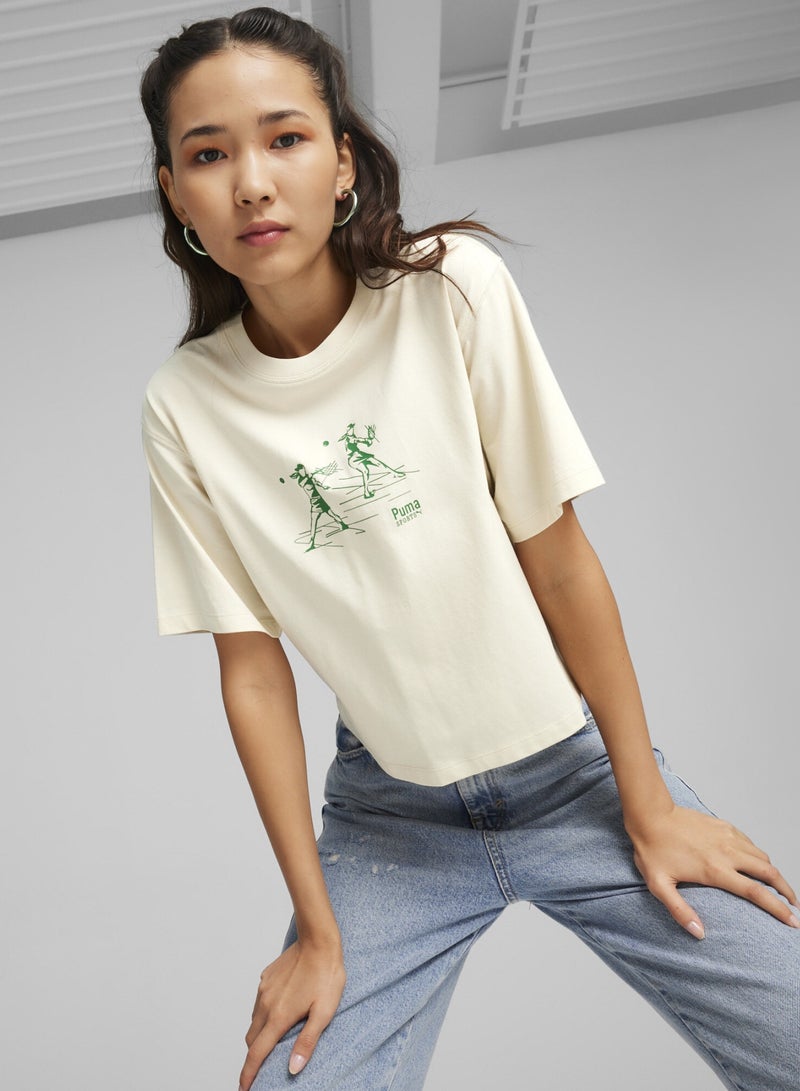 PUMA TEAM Womens Off-White Relaxed T-shirt - Image 1