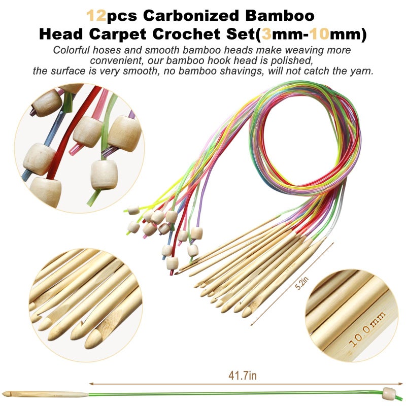 plzzree Tunisian Crochet Hooks Set with Case: 24pcs Tunisian Crochet Bamboo Hooks Set with Cable Afghan Aluminum Hooks Metal Crochet Yarn Extra Long Needles Knitting Tools Supplies - Image 3
