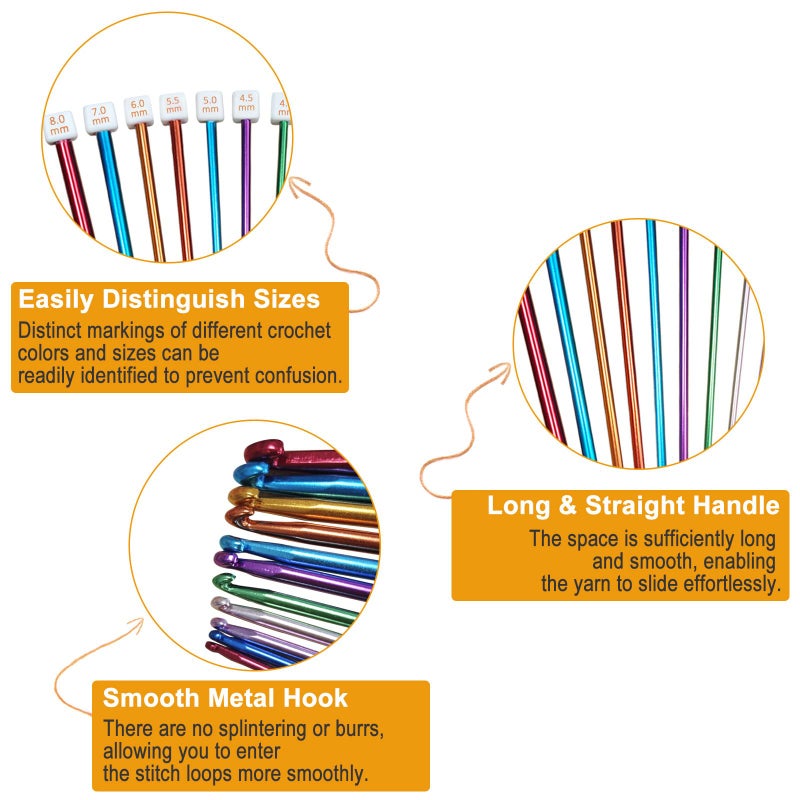 plzzree Tunisian Crochet Hooks Set with Case: 24pcs Tunisian Crochet Bamboo Hooks Set with Cable Afghan Aluminum Hooks Metal Crochet Yarn Extra Long Needles Knitting Tools Supplies - Image 5