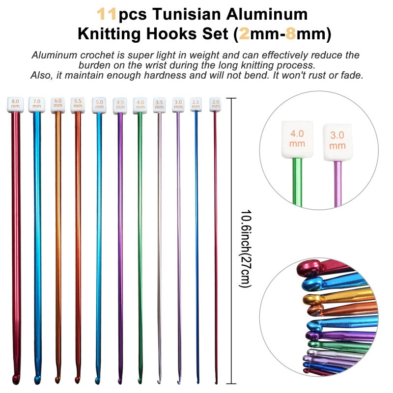 plzzree Tunisian Crochet Hooks Set with Case: 24pcs Tunisian Crochet Bamboo Hooks Set with Cable Afghan Aluminum Hooks Metal Crochet Yarn Extra Long Needles Knitting Tools Supplies - Image 2