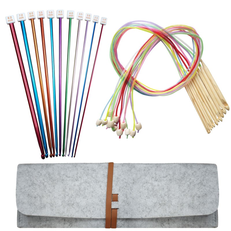 plzzree Tunisian Crochet Hooks Set with Case: 24pcs Tunisian Crochet Bamboo Hooks Set with Cable Afghan Aluminum Hooks Metal Crochet Yarn Extra Long Needles Knitting Tools Supplies - Image 1