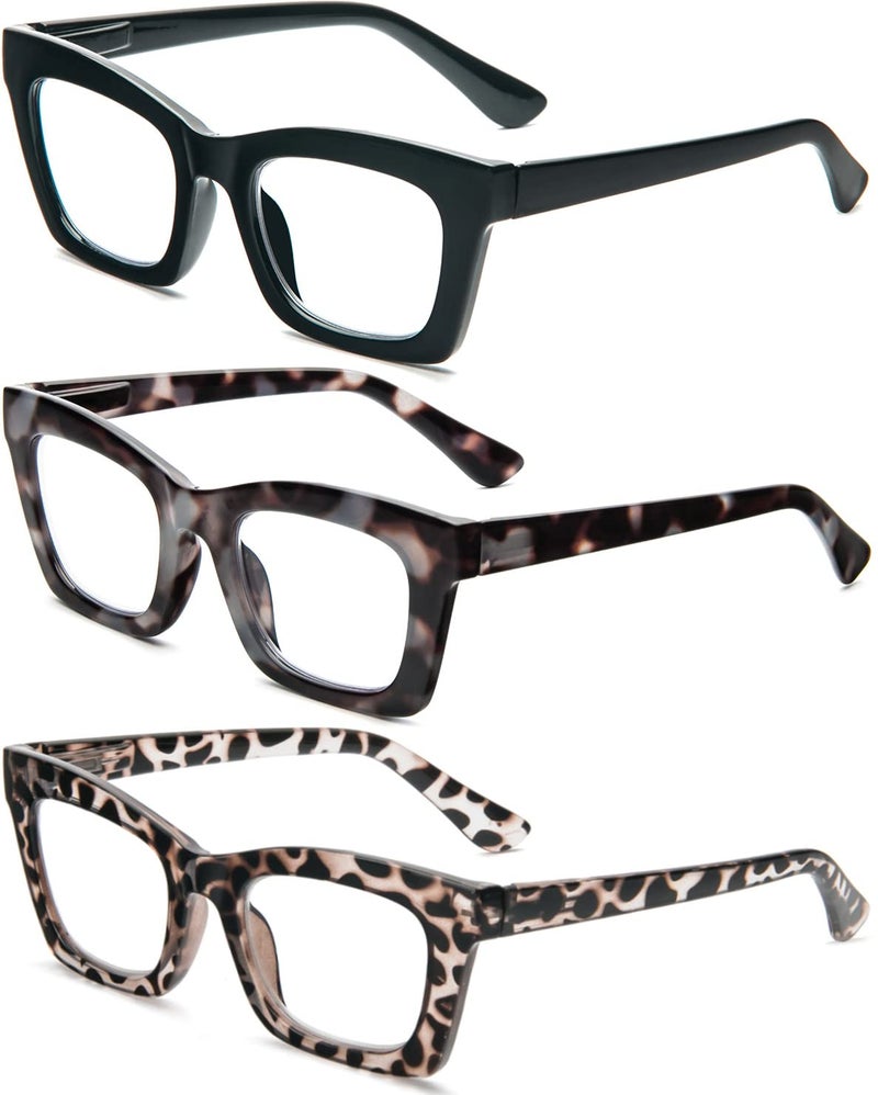 REAVEE 3 Pack Oprah Style Reading Glasses for Women Blue Light Blocking, Cute Oversized Square Computer Readers with Spring Hinge 1.25 - Image 2