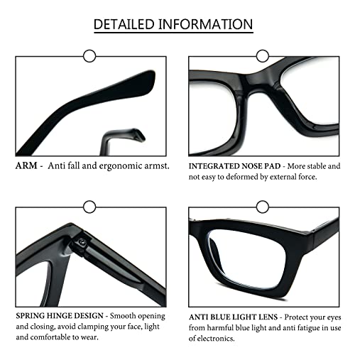 REAVEE 3 Pack Oprah Style Reading Glasses for Women Blue Light Blocking, Cute Oversized Square Computer Readers with Spring Hinge 1.25 - Image 4