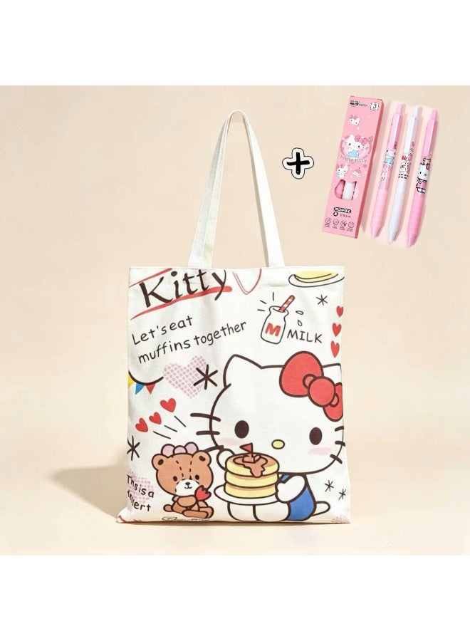 Hello Kitty Canvas Bag and Stationery Pen Set - Image 1