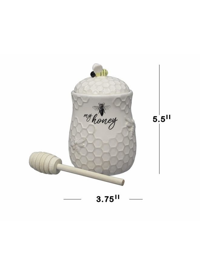 Young's Inc . Ceramic Honey Jar with Wooden Honey Dipper - Farmhouse Kitchen Decor - Tea Accessories - Image 3