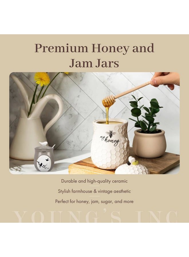 Young's Inc . Ceramic Honey Jar with Wooden Honey Dipper - Farmhouse Kitchen Decor - Tea Accessories - Image 2