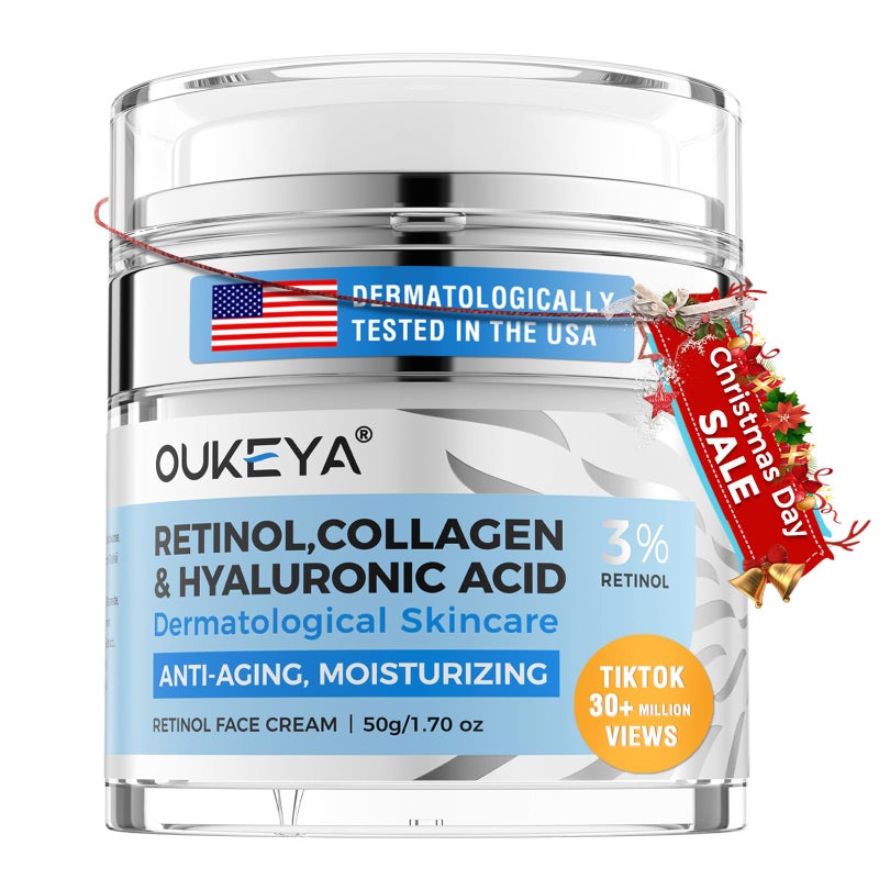 OUKEYA Retinol Cream for FaceWrinkle for Women AntiAging Moisturizer Neck Firming Dcollet Moisturizer Face Cream Day Night with 5 Hyaluronic Acid