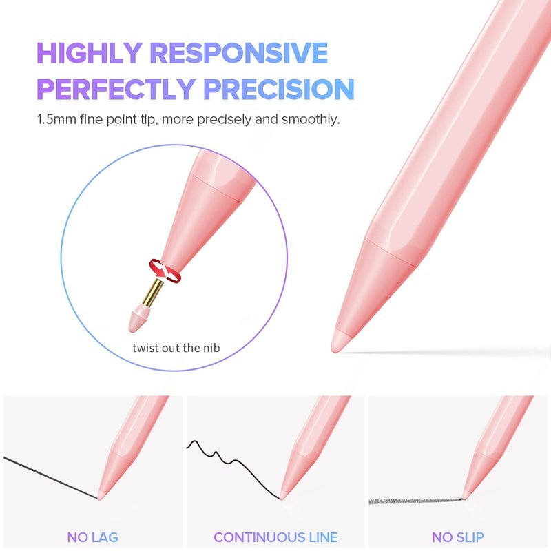 JAMJAKE Stylus Pen for iPad 11th&10th Generation - 2X Fast Charge Active Pencil Compatible with 2018-2025 Apple iPad Pro 11"/12.9"/M4, iPad Air 3/4/5/M2/M3, iPad 6-11, iPad mini 5/6 Gen - Pink - Image 4