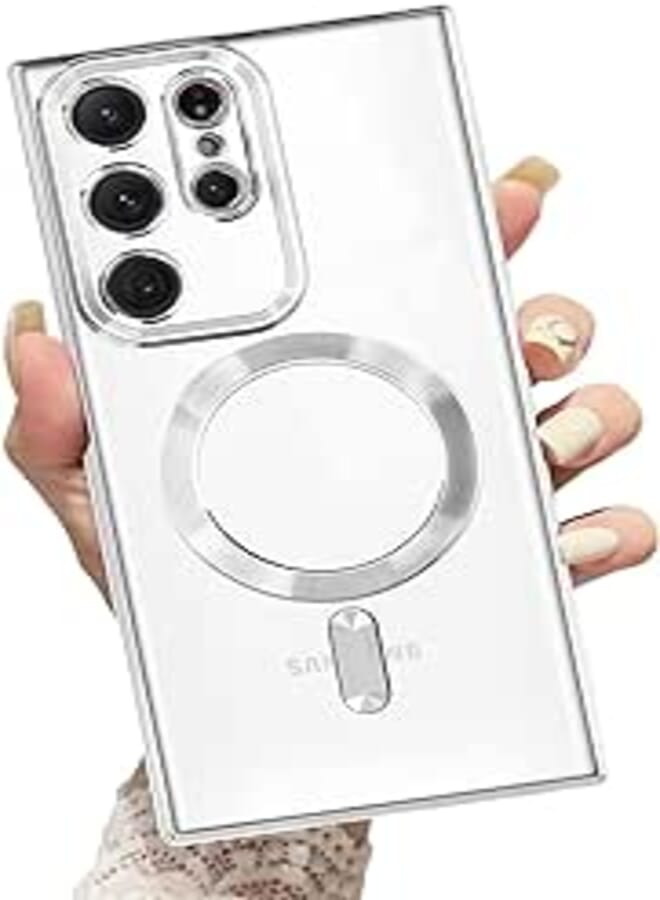 OOK Magnetic Clear Case for Galaxy S23 Ultra Case,Compatible with MagSafe, Love Heart Design Electroplated Case Soft TPU Shockproof Full Camera Lens Protective Case for Samsung Galaxy S23 Ultra