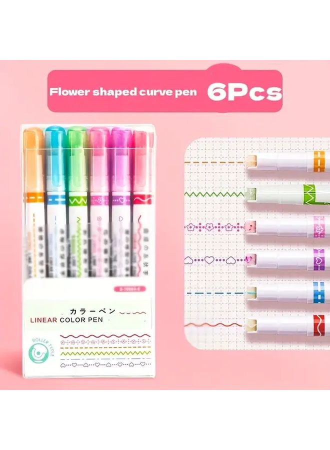 6 Pcs Floral Contour Pens Set Fine And Curved Tips Precise Note Taking Marking Colorful Creations Durable PVC Material Ergonomic Design Long Lasting Ink Flow - Image 3