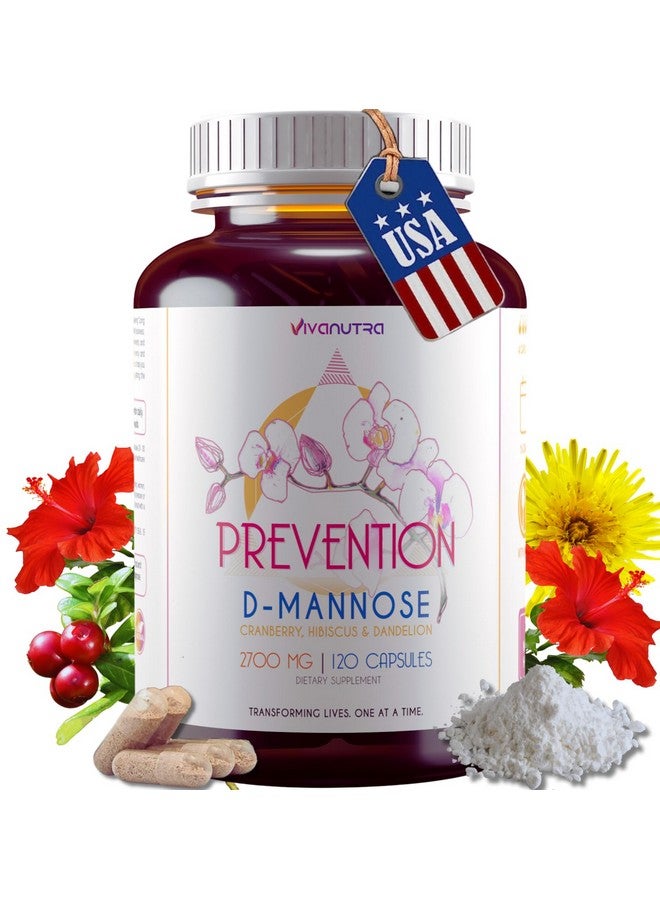 VIVANUTRA D Mannose Capsules 2000 MG Per Day - With Cranberry Pills for Urinary Tract Infection - Fast-Acting Pills For Bladder Health, UTI, Flush Impurities, d-mannose 4-in-1 Formula for men and women 120CT - Image 1