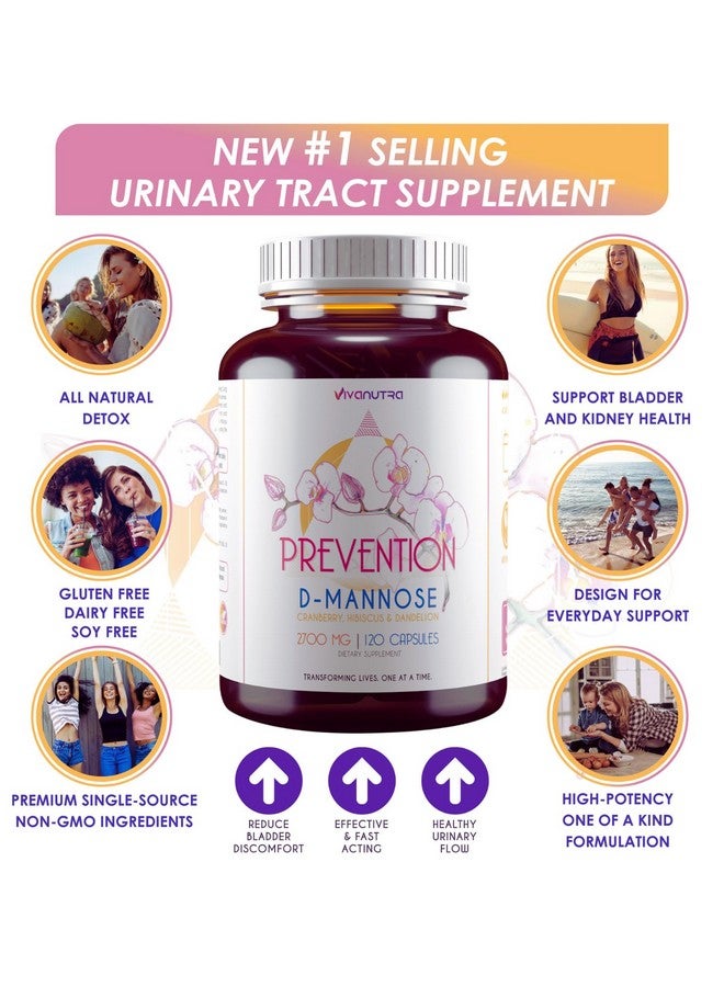 VIVANUTRA D Mannose Capsules 2000 MG Per Day - With Cranberry Pills for Urinary Tract Infection - Fast-Acting Pills For Bladder Health, UTI, Flush Impurities, d-mannose 4-in-1 Formula for men and women 120CT - Image 2