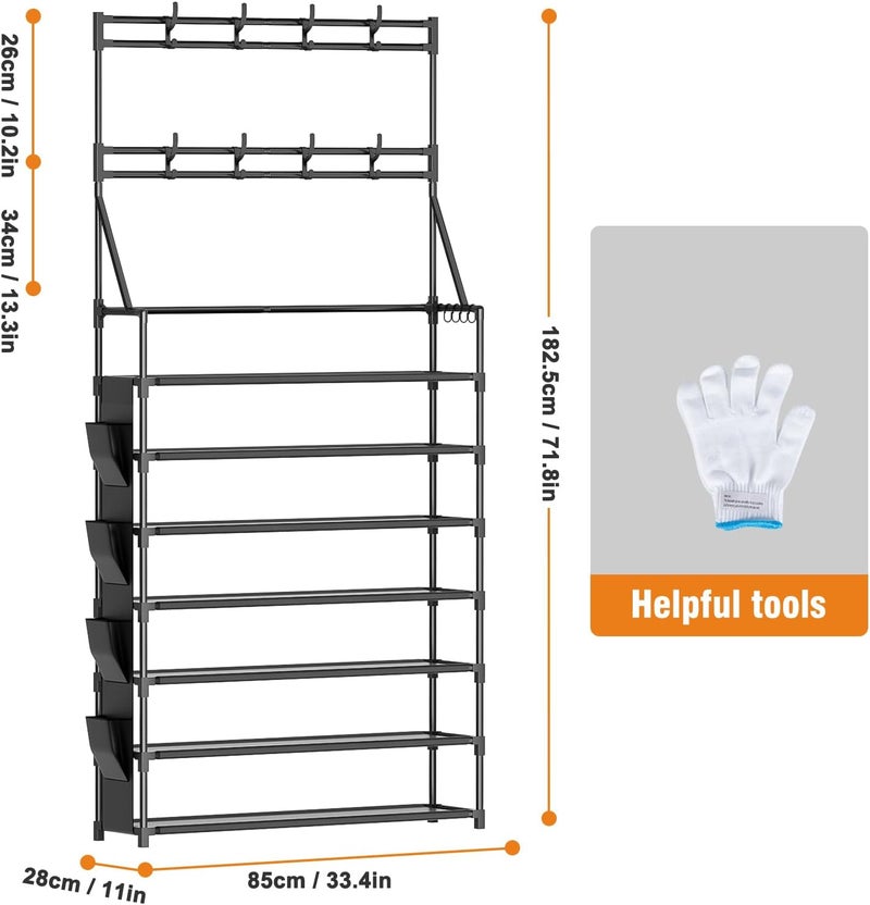OYREL Shoe Rack 7 Tier Shoe Racks Organizer 28-35 Pairs Shoes Rack for Closet Entrance Shoe Storage Organizer with Hooks and Side Pocket Entryway Shoe Holder Space Saving Free Standing Shoe Racks - Image 3
