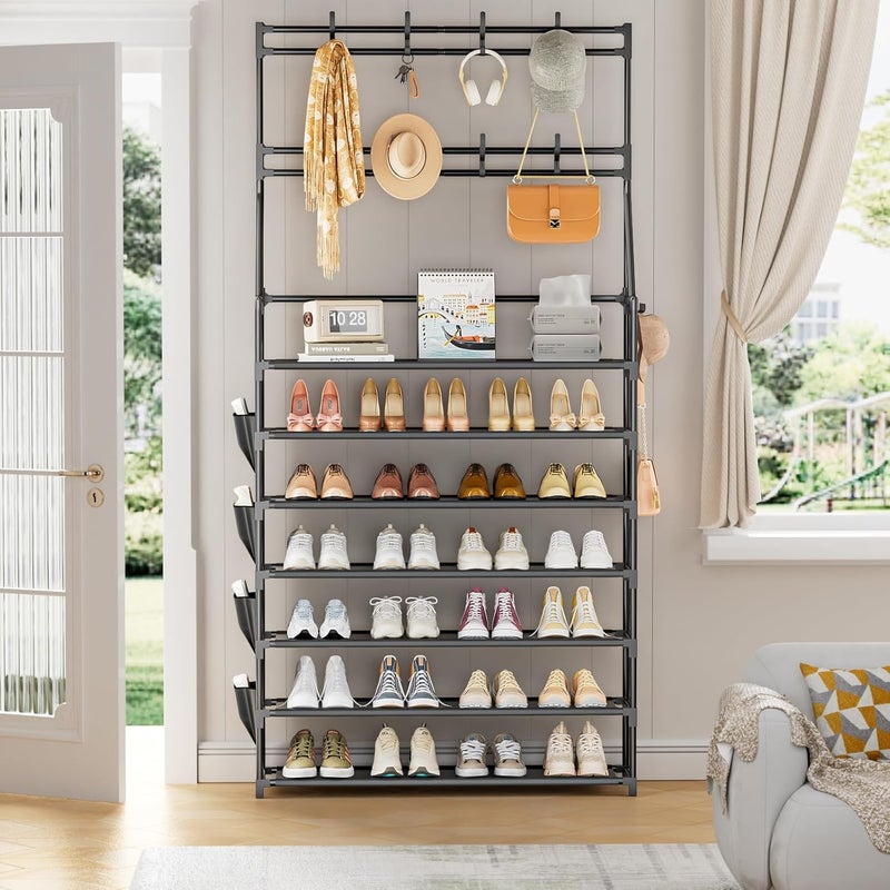 OYREL Shoe Rack 7 Tier Shoe Racks Organizer 28-35 Pairs Shoes Rack for Closet Entrance Shoe Storage Organizer with Hooks and Side Pocket Entryway Shoe Holder Space Saving Free Standing Shoe Racks - Image 2