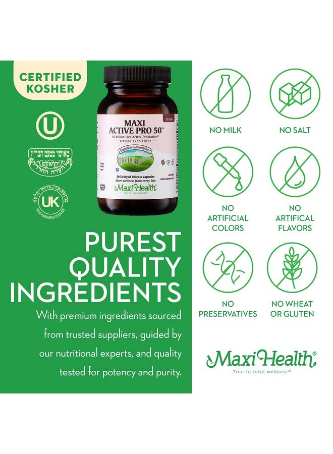 Maxi Health Probiotic Plus Ultimate Prebiotic Advanced Live Probiotics Formula - 50 Billion Live Active Probiotic - 15 Strains - Ultra Protection - Active Pro-50-30 Count - Image 4