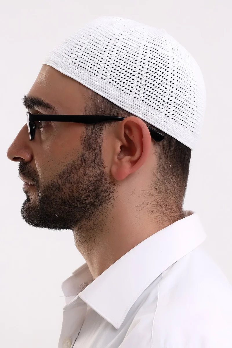 İhvan Online Lace Machine Knitted Men's Skullcap White