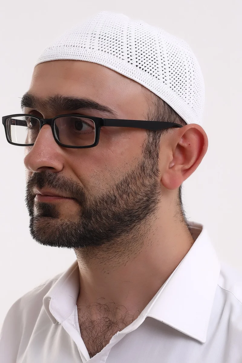İhvan Online Lace Machine Knitted Men's Skullcap White