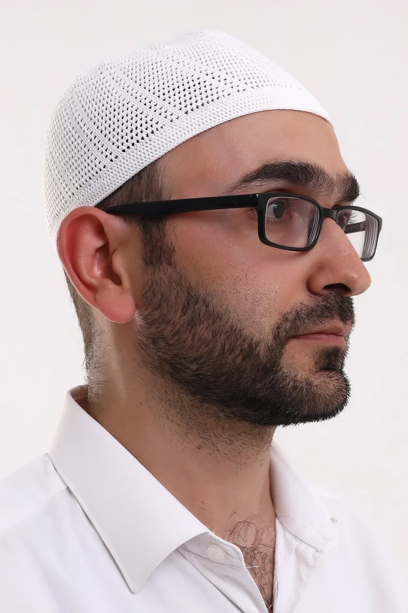 İhvan Online Lace Machine Knitted Men's Skullcap White