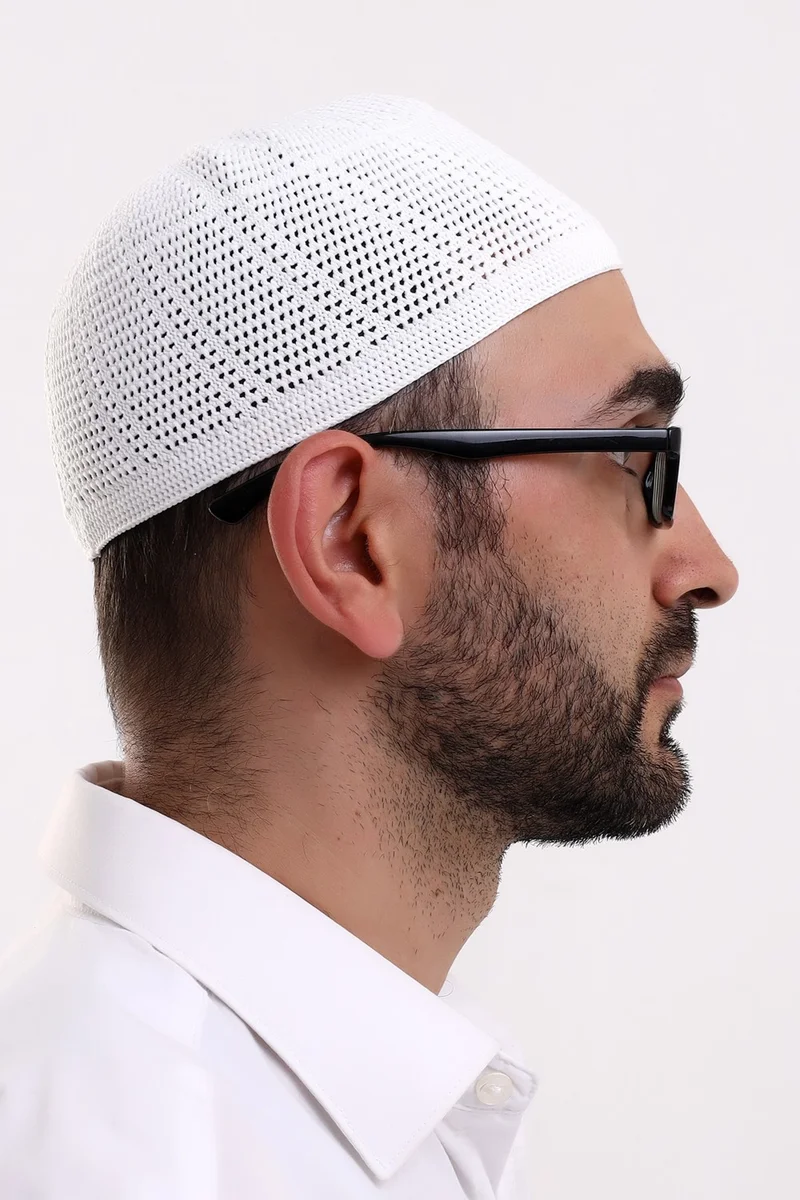İhvan Online Lace Machine Knitted Men's Skullcap White